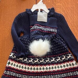 Tahari Navy Knit Dress with White Accents Holiday